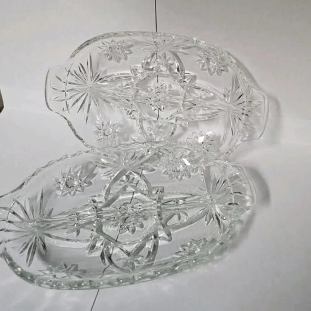 2 ANCHOR HOCKING ⭐ Oval DIVIDED Relish SERVING Dish AMERICAN PRESCUT Charcuterie